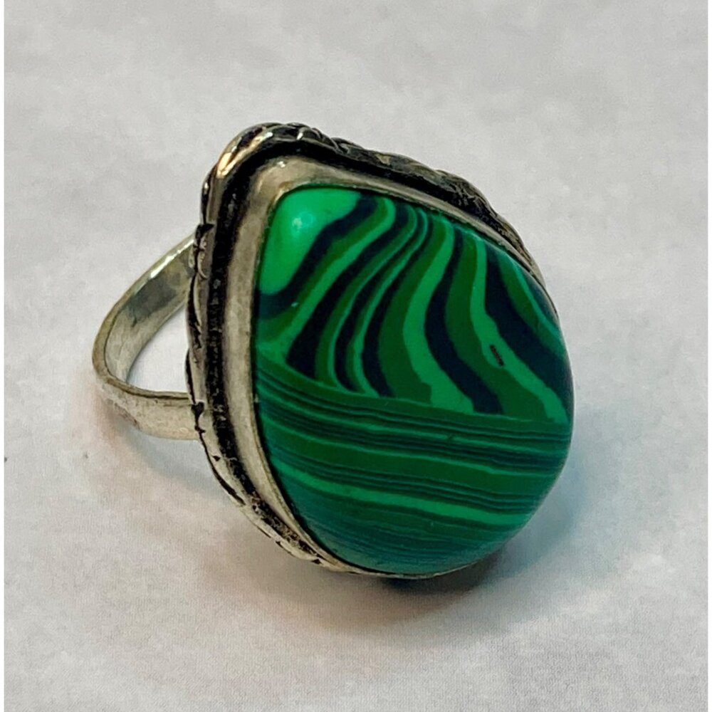 Sterling Silver 925 Ring Teardrop Malachite Green Gemstone Size 6.25 -278